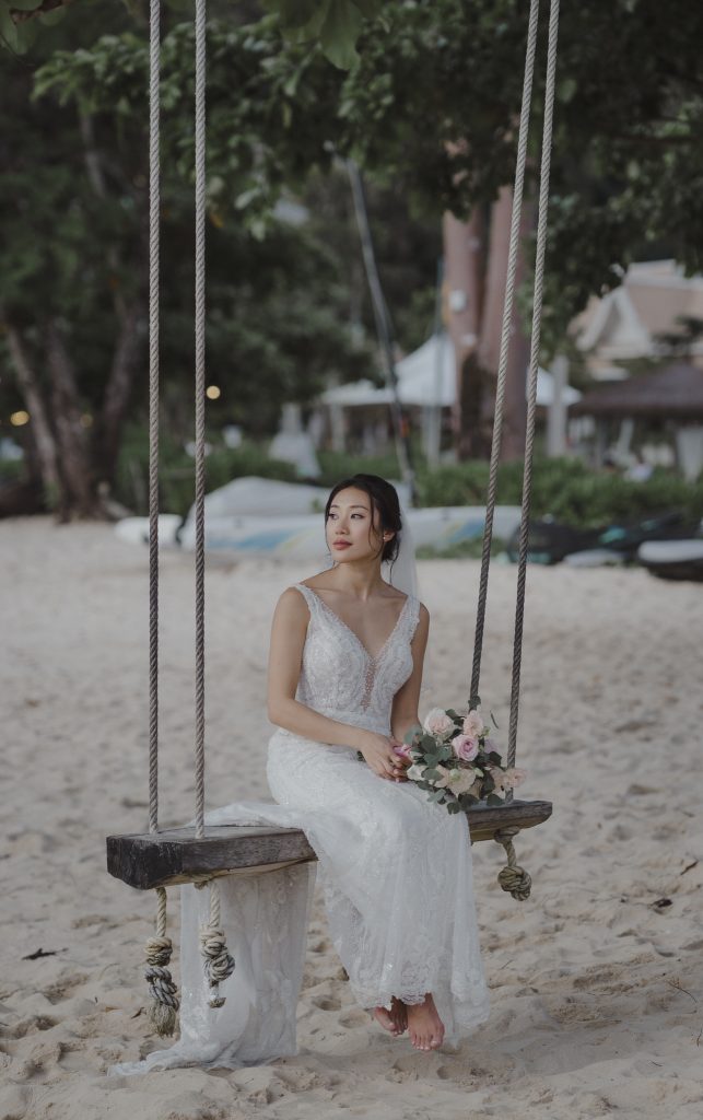 Brides portrait on swing captured by Krabi wedding photographer