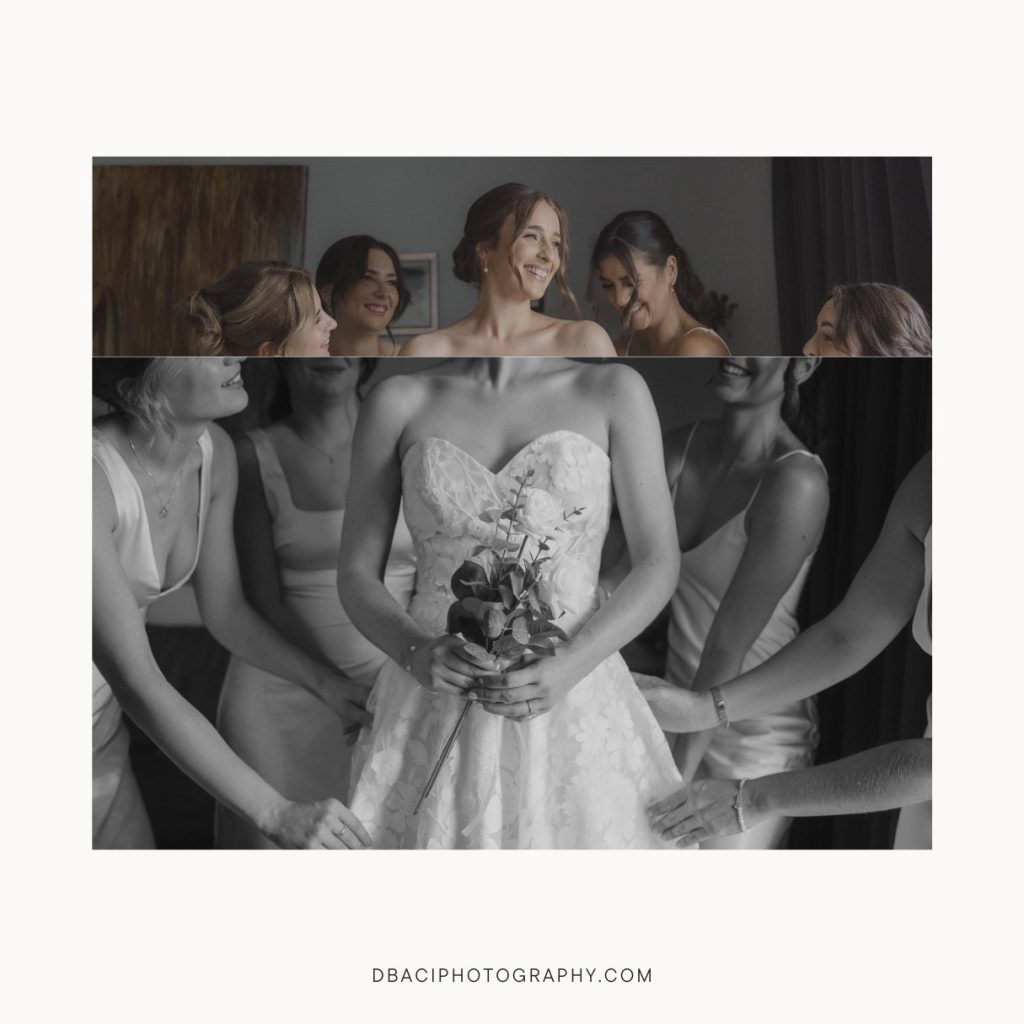 bridesmaids helping bride with dress at micro-wedding in Koh Samui