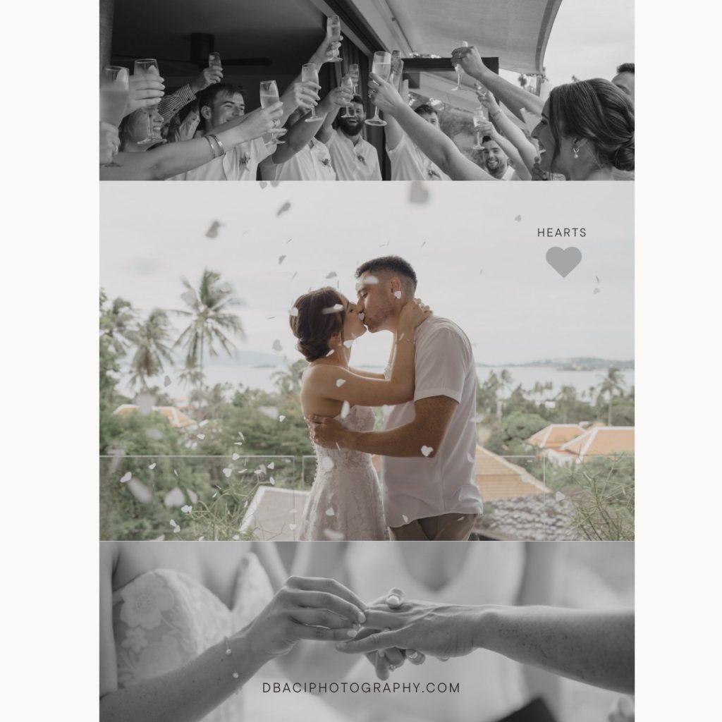 Bride and groom first kiss at Koh Samui villa wedding