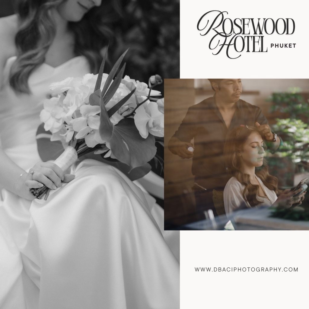 Bride getting ready for her wedding at Rosewood hotel Phuket