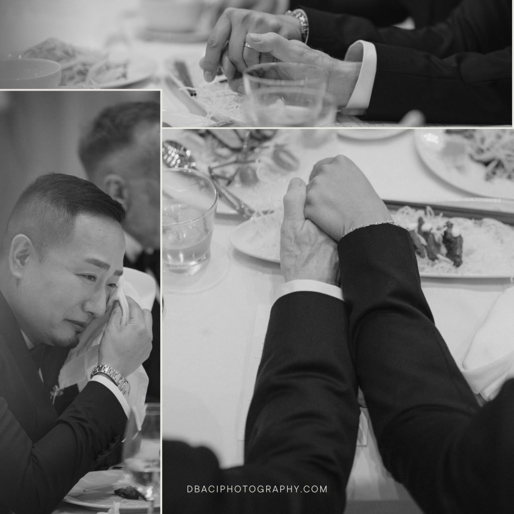 Groom crying after speeches at Sri Panwa wedding reception in Phuket.
