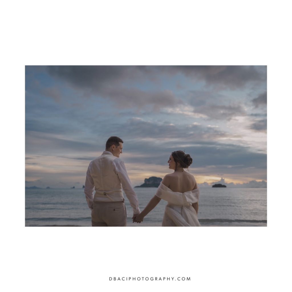 Sunset wedding portraits on the beach in Krabi. Wedding photography by Daniel Baci