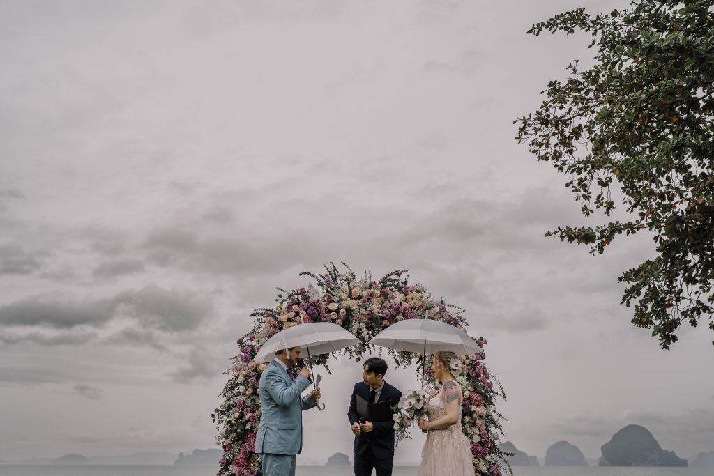 rainy elopement ceremony in Krabi, Thailand