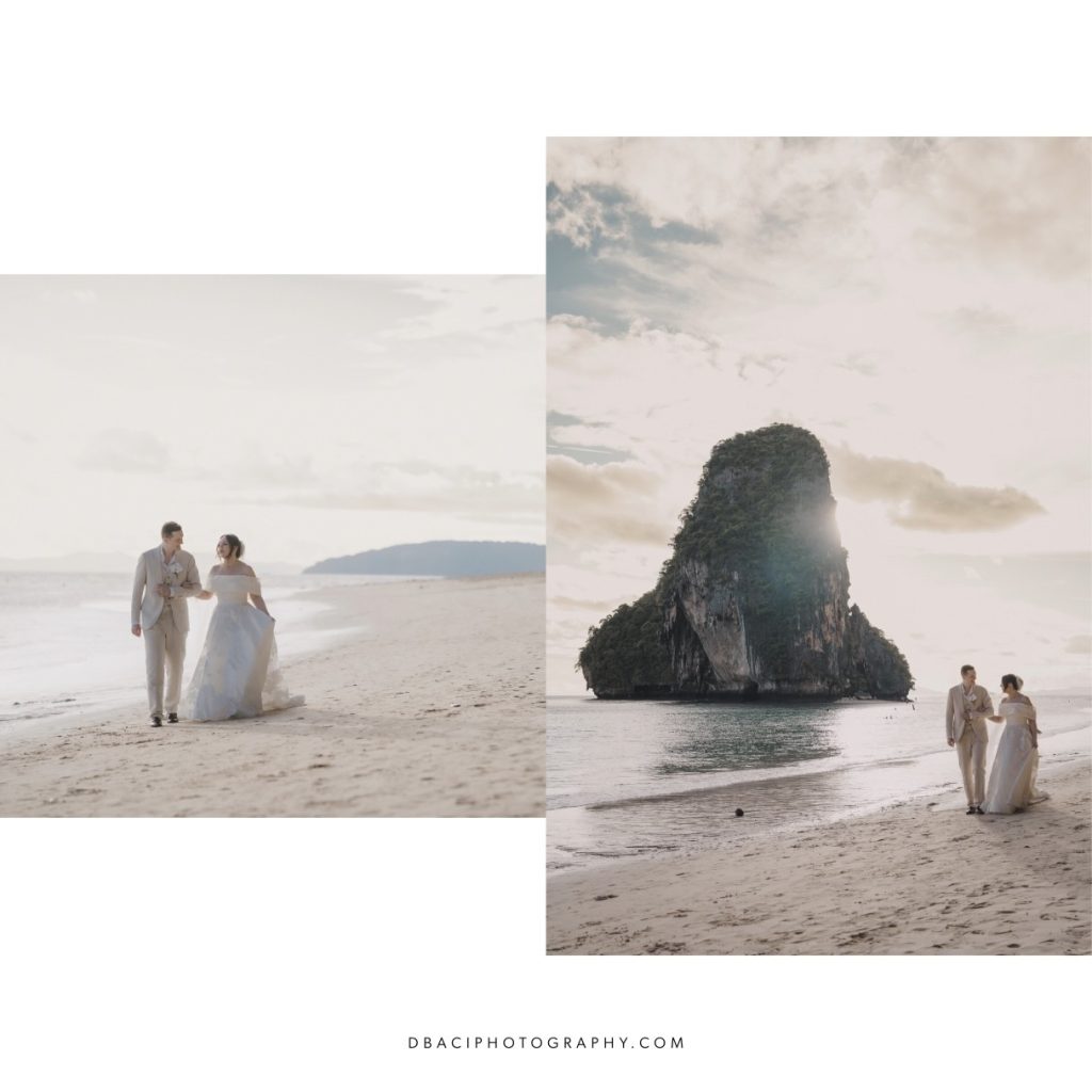 Sunset wedding portraits at the rayavadee resort in Krabi, Thailand.