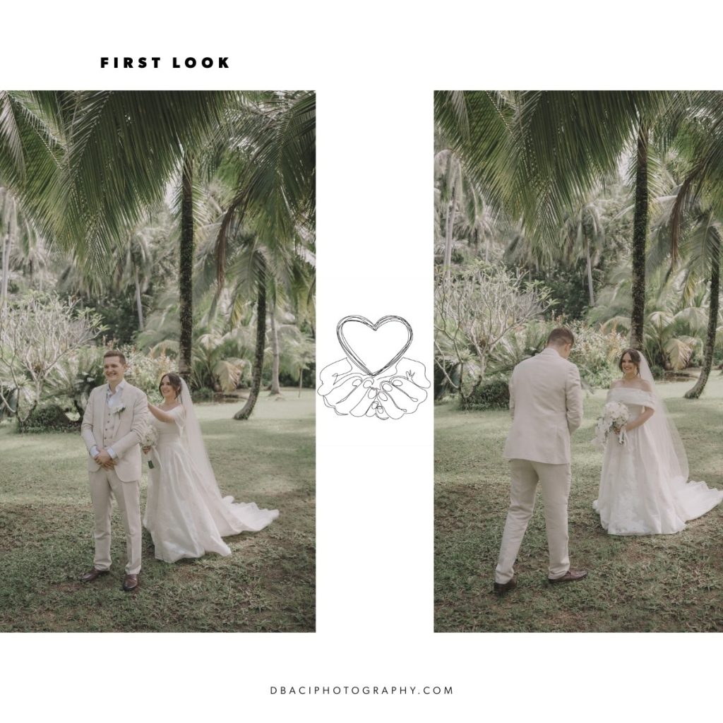 First look with bride and groom at Rayavadee Resort wedding in Krabi