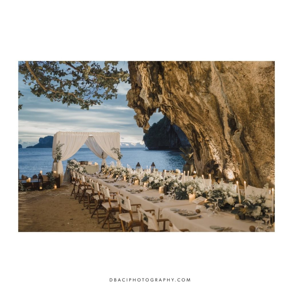 wedding reception setup in the grotto at Rayavadee resort in krabi