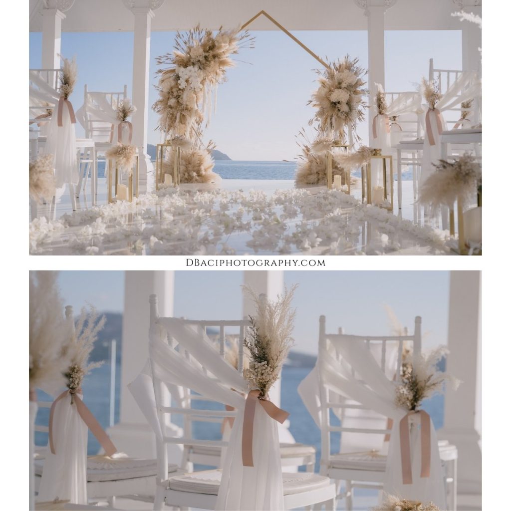 Ceremony setup design at thavorn beach village resort wedding in Phuket, Thailand.