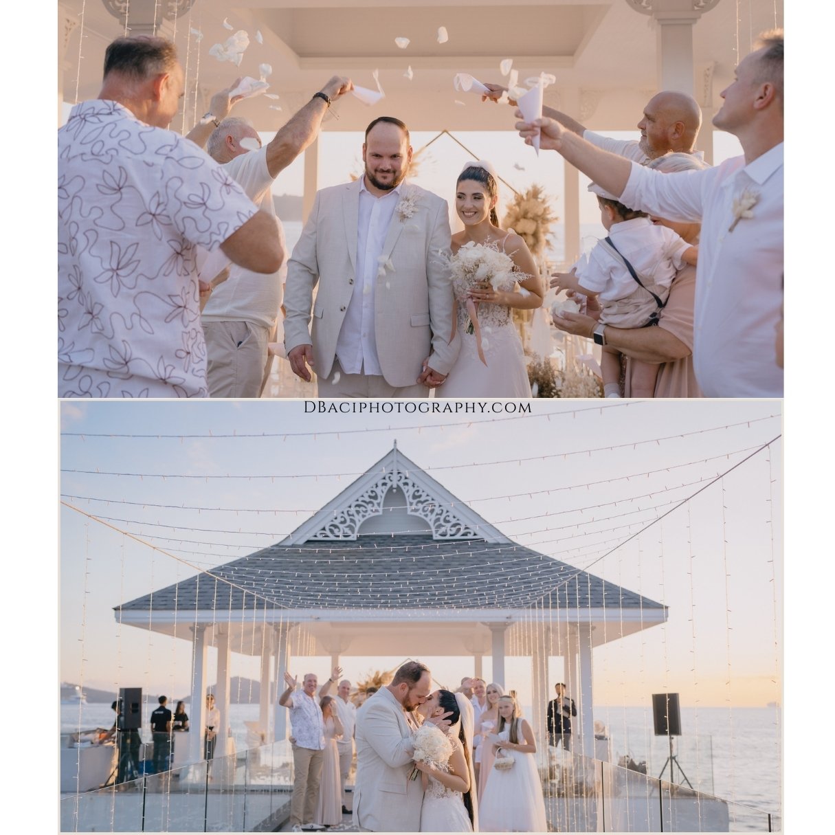 sunset wedding ceremony on the pier at Thavorn beach village in Phuket