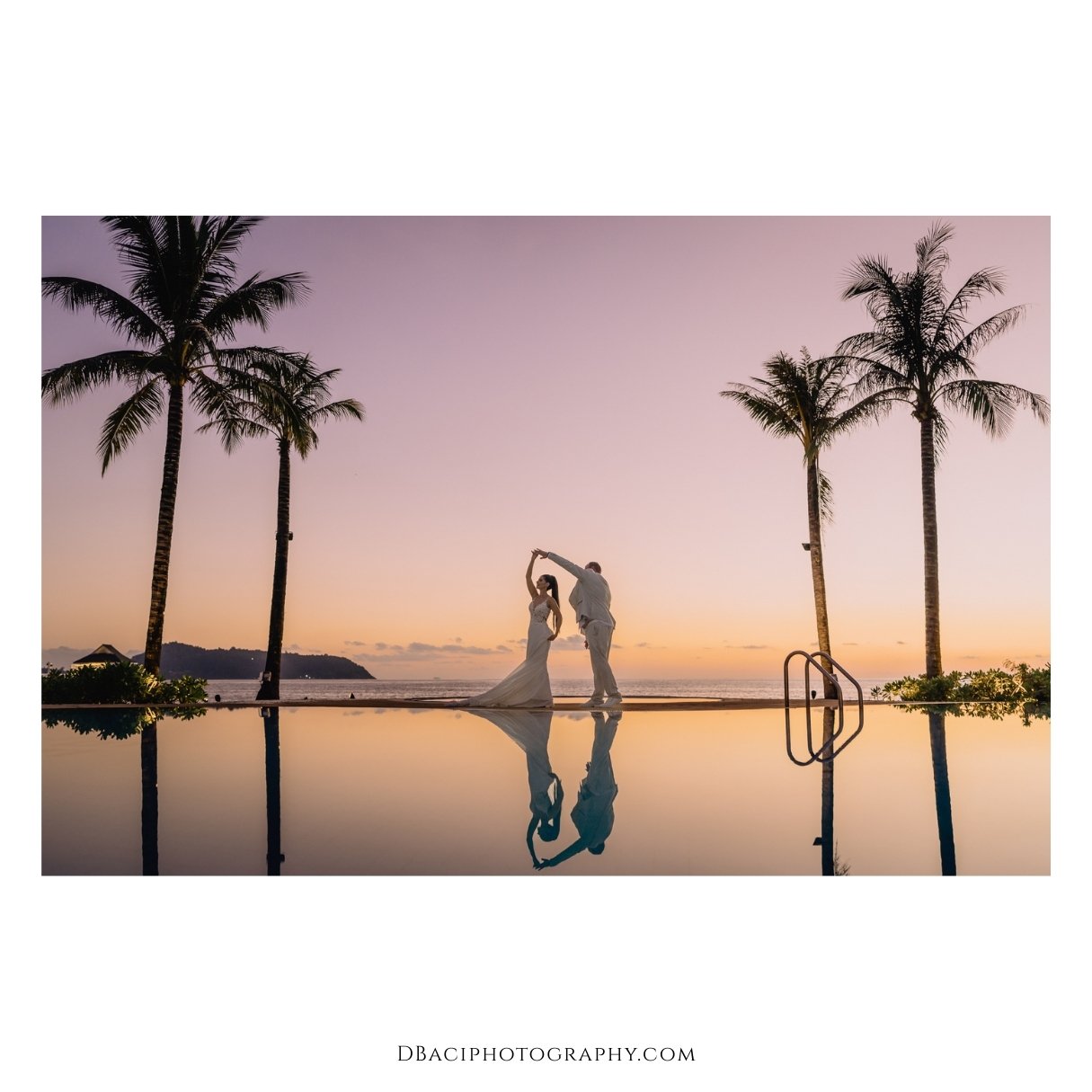 Sunset wedding portrait on the beach of Phuket, thailand.