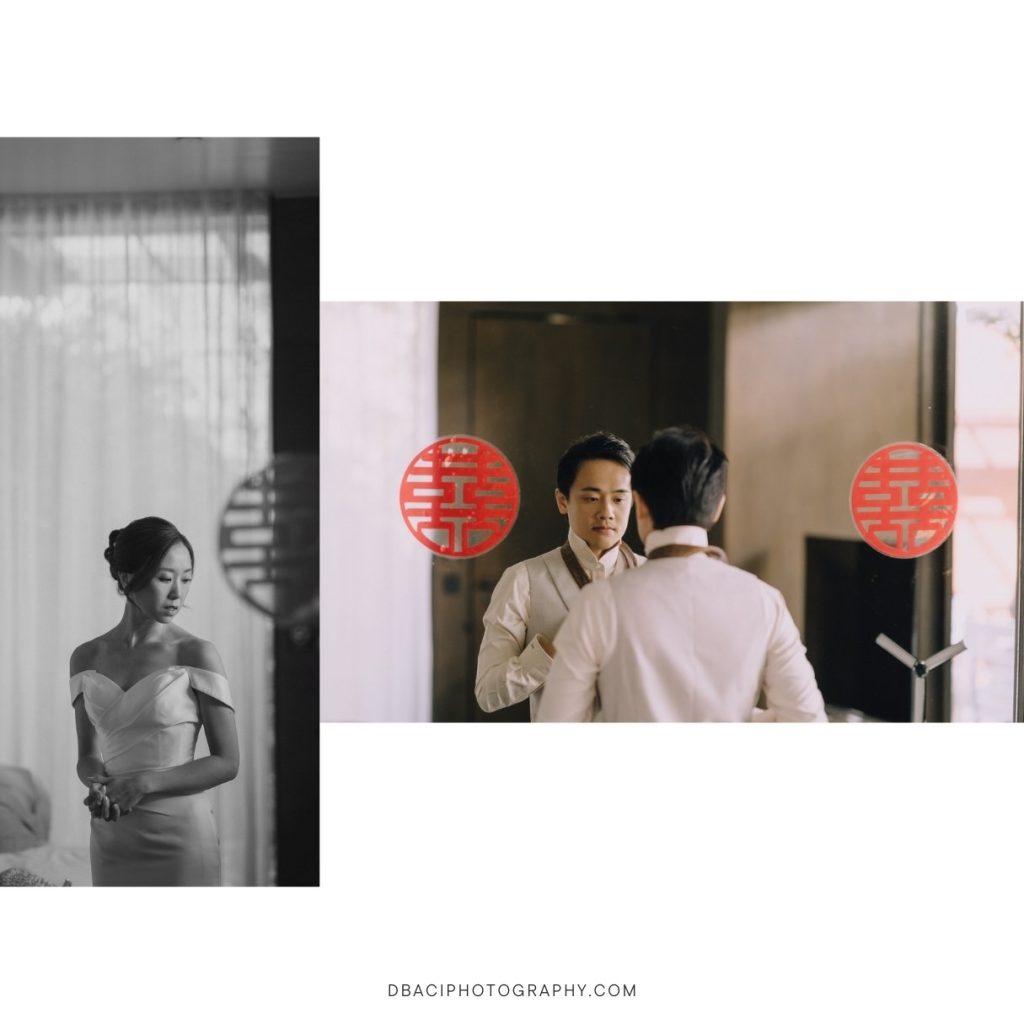 Bride and groom getting ready at Rosewood Hotel wedding Phuket