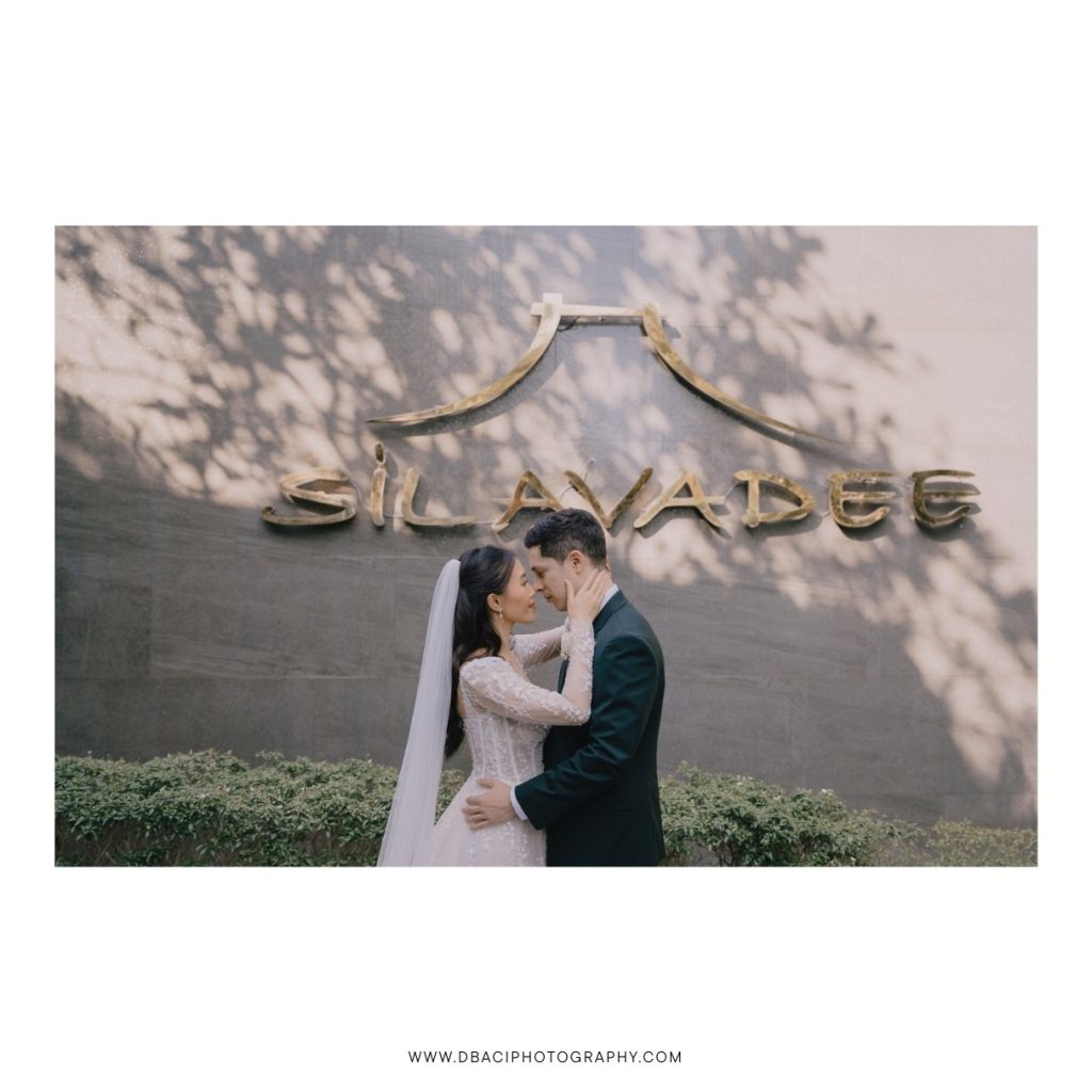 First look portrait at one of Koh Samui's best wedding venues, Silavadee Pool Spa Resort.