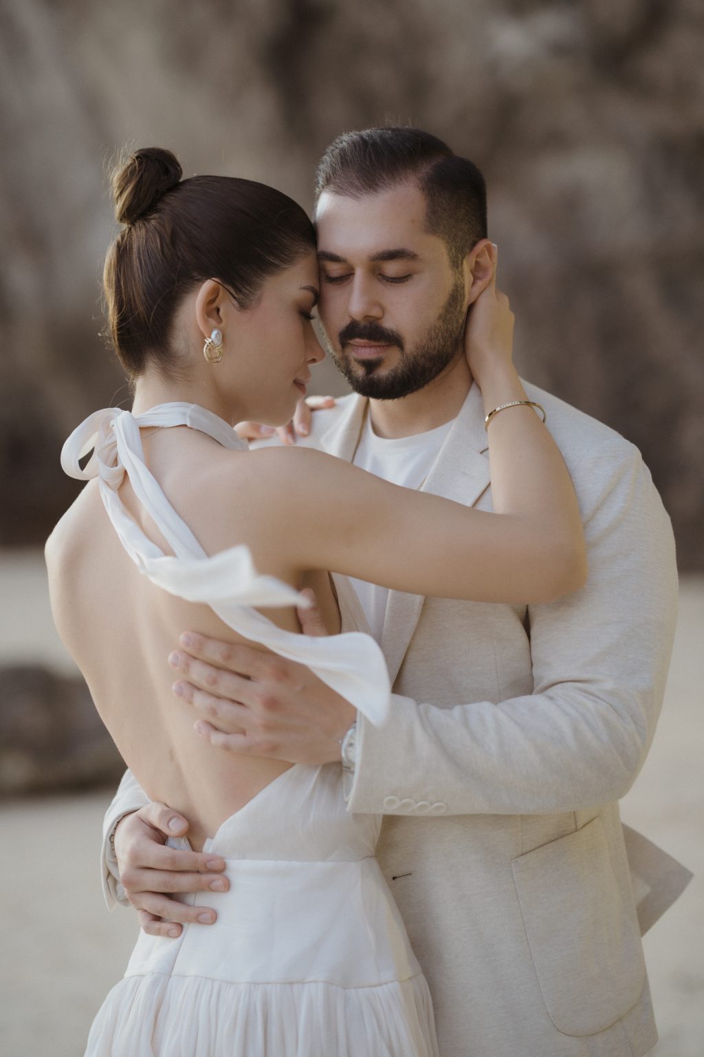 Krabi wedding photographer captures bride and groom embracing.